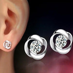 Crystal Flower Silver Earrings